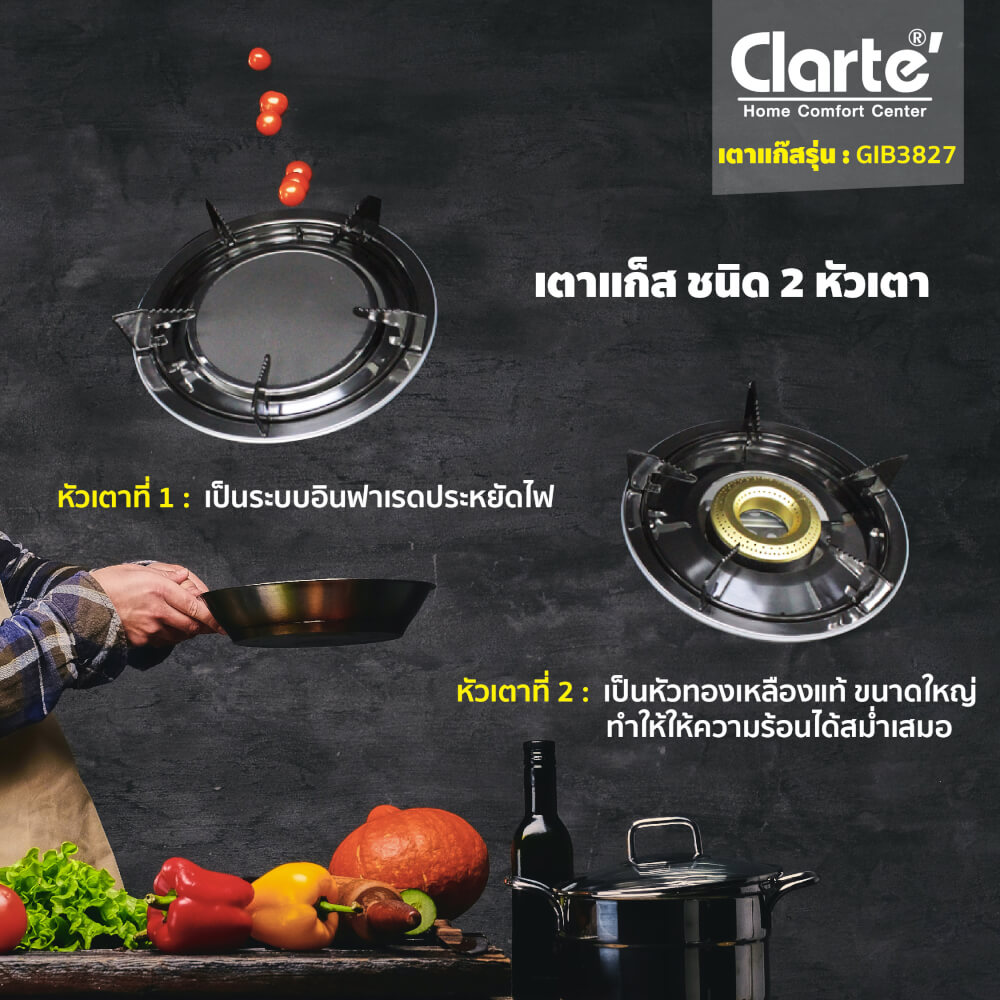 เตาแก๊สตั้งโต๊ะ 2 หัวเตา CLARTE' รุ่น GIB3827_4